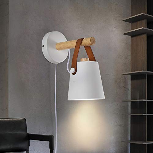 Hj.luyo Wall Lamps For Bedroom Set Of 2 Indoor Wall Sconce Plug In Cord White Modern Wooden Sconces Wall Lighting For Farmhouse Bedside Aisle Corridore #TOP4