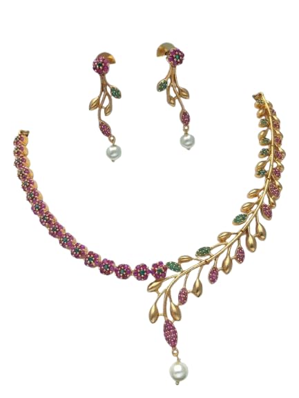 Image of Antique Gold Plated Temple Jewellery Necklace Set with Earrings for Women, Traditional Indian Bridal Necklace Set, South Indian Choker Haram Style Jewellery Set, Ethnic Wedding for Women