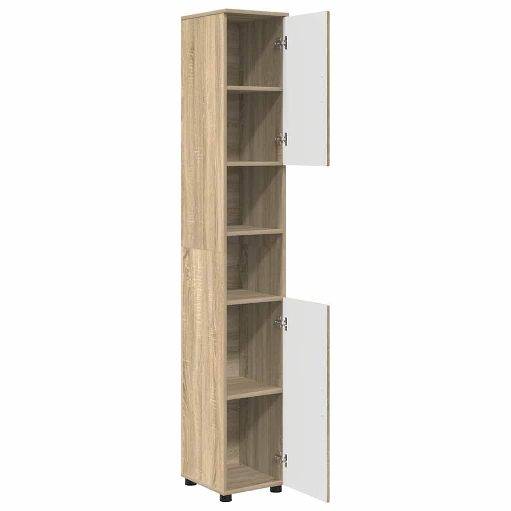 Szafka łazienkowa dąb Sonoma z miejscem do przechowywania 30 x 35 x 192 cm, materiał drewnopochodny i metal, 2 drzwi, zajmuje mało miejsca, montaż ścienny, organizer dla gości WC i pralnia