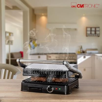 Clatronic® Kontaktgrill | beidseitiges fettfreies Grillen | 2000W | antihaftbeschichtete Grillplatten | extra tiefen Rillen für intensives Grillmuster | Panini Grill | Kontaktgrill Toaster | KG 3487 – Bild 7