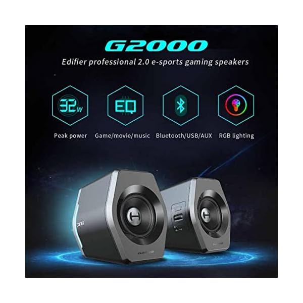 Edifier G2000 Multimedia Bluetooth Speakers for PC, Desktop Computer, Gaming, Laptop, Mac, Bass Multimedia Speakers USB with subwoofer, RGB Lights, 3.5mm AUX inputs,Black - Image 8