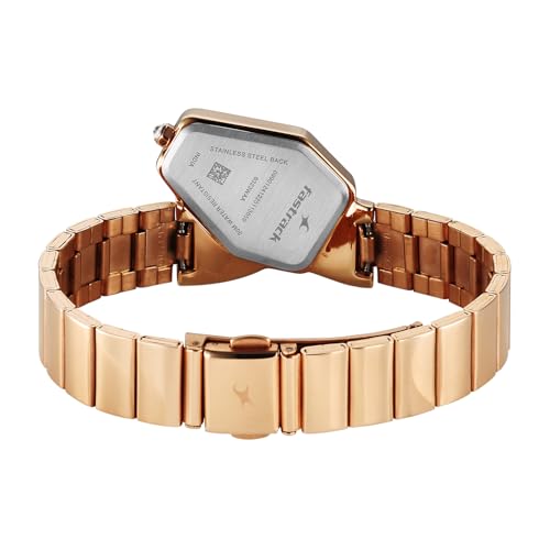 Image of Fastrack Wild Viper-Inspired Unique Shaped Silver Dial IP Rose Gold Stainless Steel Strap Watch for Women - 6323WM02