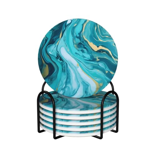 Dessous de verre en céramique protège table liège bleu sarcelle