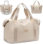 VININE Expandable Duffle Bag for Women, 28L to 40L Large Capacity Carry On Travel Bag, Waterproof Weekender Overnight Gym Bag for Beach Camping Business Trip, Fits Under Airline Seat Beige