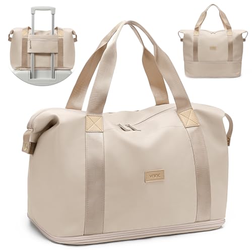 VNINE Travel Duffel Bags for Women Men Expandable Duffel Bag Tote Sport Bag Hospital Weekender Bag for Women Delivery Bags for Airplanes Beige