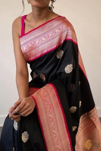 Image of Flosive Women's Present Banarasi Soft Lichi Silk Saree Divya Beautiful Jacquard Rich Pallu Design Work Zari Woven Kanjivaram Silk Style Saree With Soft Lichi Silk Blouse Piece