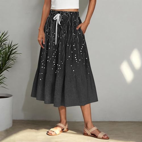 Womens Boho Maxi Skirts 2025 Trendy Fall Flowy Swing Tiered A-Line Floral Skirt Elastic High Waisted Casual Skirts3
