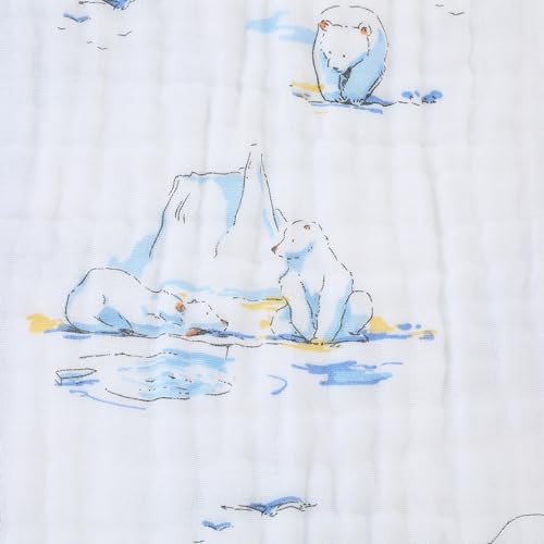 Image of Jay & Ava Baby Muslin Blankets 42' x 42', Soft Cotton Blanket for Toddler Boy, 4 Layers Bed Muslin Throw for Crib, Large Receiving Blanket - Blue Polar Bear