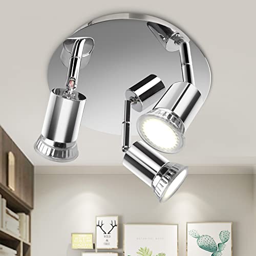 Aigostar- Lámpara de Techo Focos LED,Plafón con 3 Focos GU10 Base,ø200mm,Ajustable y Giratorio Lámpara de techo paradormitorio, cocina, salón, pasillo,Sin Bombilla.