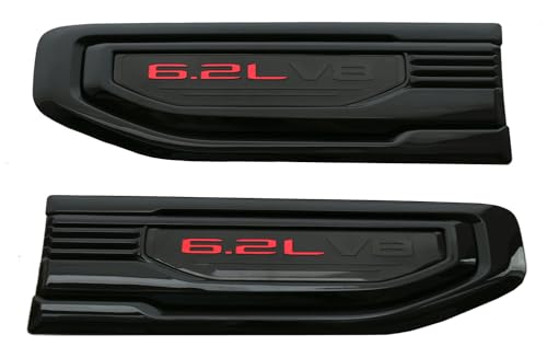 Image of Pair New 6.2L V8 Vent Emblems Kit 3D Driver Passenger Side Badge Compatible with 2019-2026 GMC Sierra GM 85160715 86532094 (6.2L V8-Black Red)