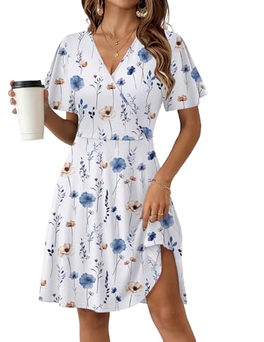 Image of Zeagoo Womens Summer Dresses Wrap V Neck Dress Floral A-Line Ruffle Sleeve Casual Sundress with Pockets 2026