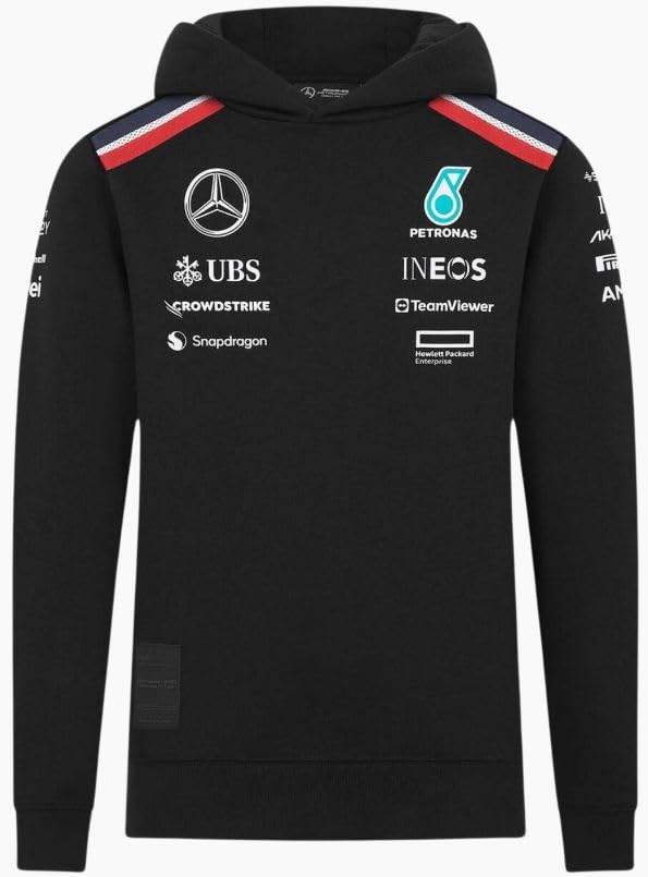 Mercedes AMG Petronas F1 Felpa con Cappuccio della Squadra 2024 per Bambini - Nero - Taglia: 128