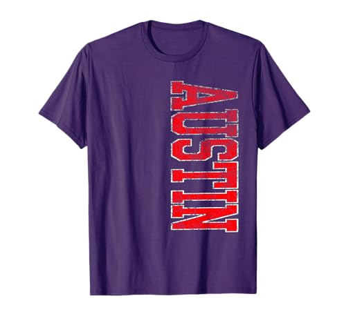 Austin Red Vertical Varsity Texto Gráfico Camiseta