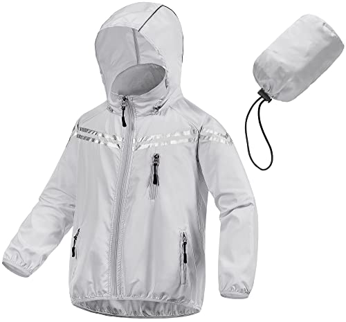 Creatmo Us Children's Windproof Raincoat All Season Jacket Lightweight Hooded Outdoor Waterproof Windbreaker For Boys Girls Grey 2-3 #TOP12