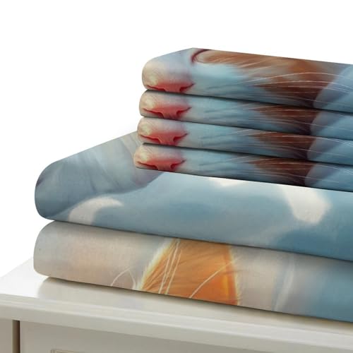 Housse de couette chat mignon 3D 200x200 avec 2 taies d'oreiller en microfibre pastel - 7