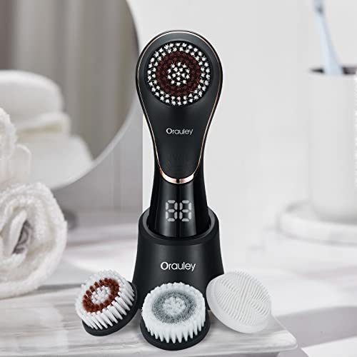 Facial Cleansing Brush, Electric Face Brush Scrubber Rechargeable Exfoliator Ipx-7 Waterproof Rotating Cleanser For Exfoliating, Massaging And Deep Cleansing For Women & Men With 4 Brush Heads Black #TOP6
