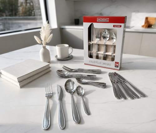 Faqueiro Hauskraft Blumenau 24 Peças em Aço Inox – Jogo de Talheres Completo com Facas, Garfos, Colheres e Colheres de Sobremesa