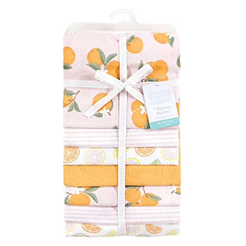 Image of Little Treasure Hudson Baby Cotton Poly Flannel Receiving Blankets Multipack, Orange Citrus Orange, 30x30 inches