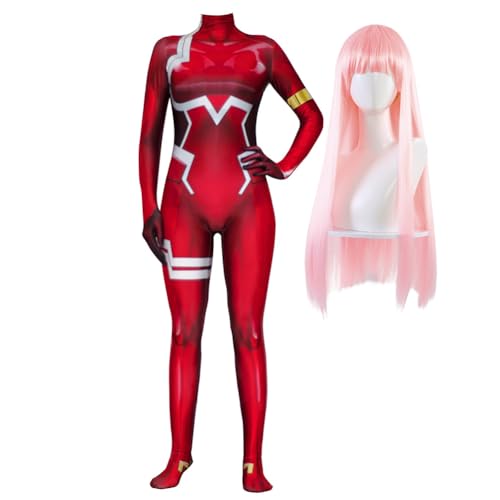 Zhongkaihua Darling in the Franxxx Cosplay Zero Two Cosplay Costume Bodysuit Jumpsuits Onesie Zero Two figure Red Battle Suit Wig Set Carnival Halloween Costumes Outfits