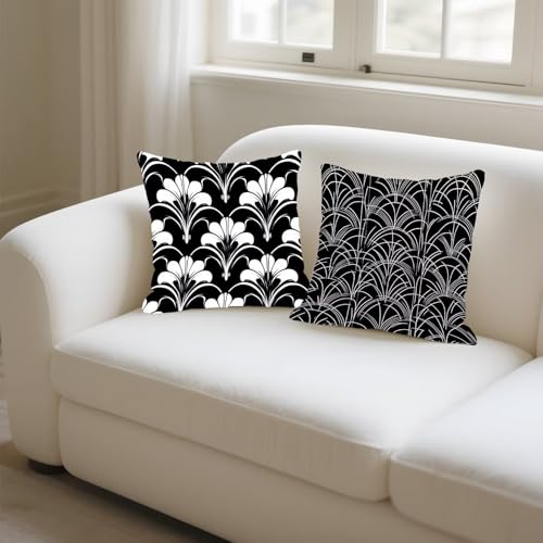 Taie oreiller housse coussin 65x65cm lin géométrique noir blanc