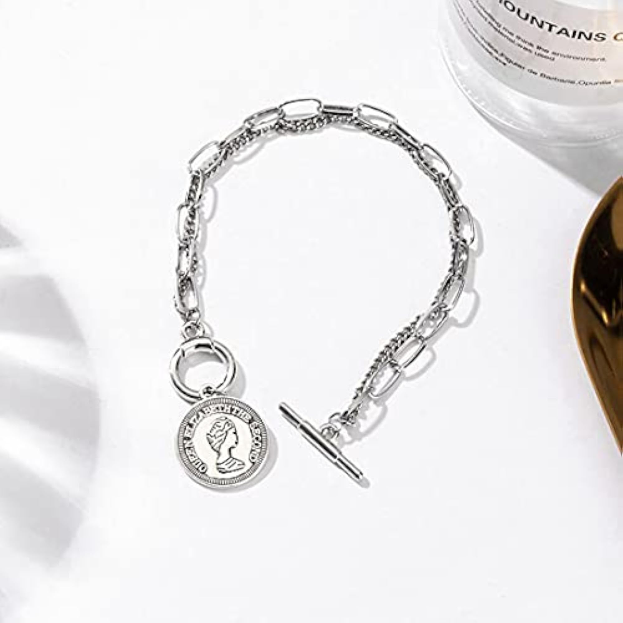 Stylish Coin Head Plated Multistrand Bracelet for Women