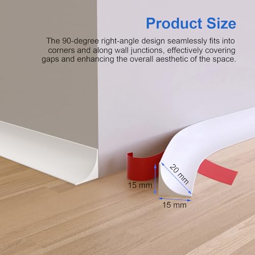5 Meters White PVC Quadrant Trim, Self Adhesive Flexible Moulding Trim, Plastic Coving for Ceilings, Quarter Round Caulk Strip, Floor Edging Beading for Tile, Wall Corner, Laminate Flooring, Cabinet - Image 2