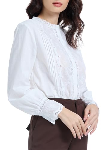 Womens Dressy Casual Lace Blouse Cotton Long Sleeve Button Up Shirts Tops2