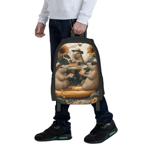 Image of Cute Capybara Print Backpack For Men Women Lightweight Daypack For Daily Commutes Business Travel Hiking