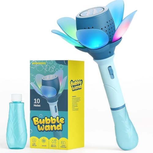 Image of Bubble Wand Toy with LED Lights, 10 Hole Flower Shape Bubble Maker for Kids, Automatic Bubble Blower Stick for Outdoor Party Birthday Play