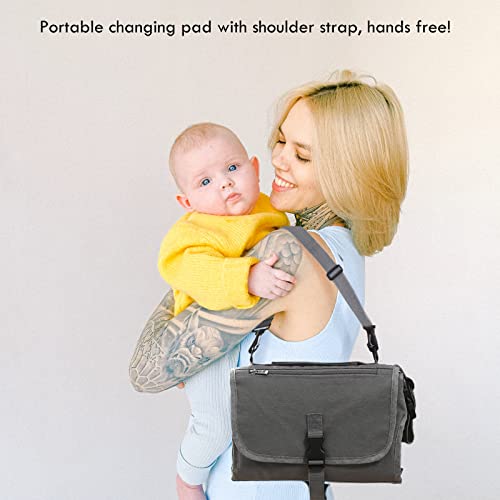 Portable Changing Pad, Waterproof Detachable Travel Changing Pad For Newborn Girl Boy, Baby Changing Mat With Wipes Pocket & Shoulder Strap Foldable Diaper Changing Pad, Baby Shower Gifts #TOP2