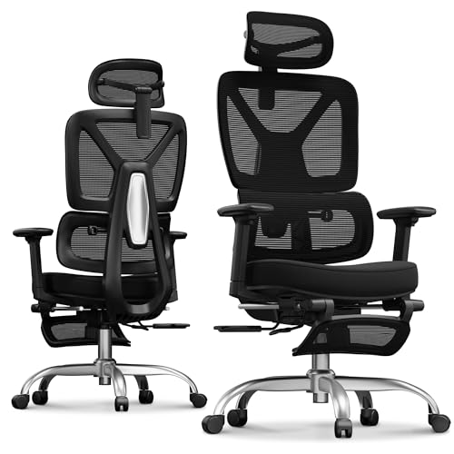 FLEXISPOT ErgoX Premium Ergonomic Office Chair with Footrest- Adjustable 3D Armrests, Dynamic Lumbar Support, Recline & Tilt Function, Mesh Seat, for Home & Office Use,Black Foam