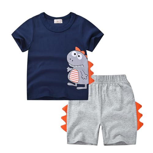 GFQLONG Toddler Baby Boy summer outfits clothes Kids Cotton Shirt Short Sets,Navy+Gray,3-4T