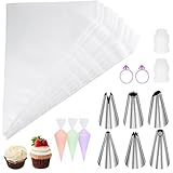 RiuCrepian 100 unidades de mangas pasteleras desechables con boquillas, juego de mangas pasteleras, bolsas desechables para hornear pasteleras, bolsas para pastelería profesional, para decorar