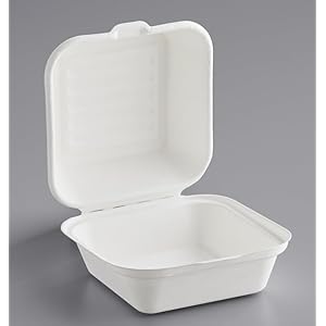 200 Pcs Green Smart Products 6 X 6″ Compostable Clamshell Food Containers, Heavy-Duty Hinged Container, Disposable Bagasse Eco-Friendly Natural Takeout to go Box, Made from Sugarcane Plant