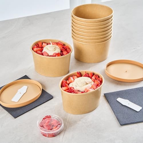 Image of Coppetta 12 Ounce Dessert Cups, 50 Greaseproof Ice Cream Cups - Lids Sold Separately, For Hot And Cold Foods, Kraft Paper Yogurt Bowls, Disposable, For Sundaes, Mousse Or Puddings - Restaurantware