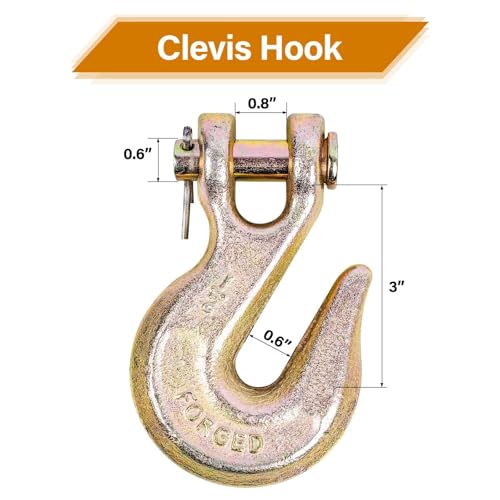 Image of 1 /2'' Chain Hooks, Yellow Powder Coating G80 Clevis Grab Hook | Heavy-Duty Forged Alloy Steel for G80 Tow Chain and Binders - 12,000 lbs WLL for Trailer Truck Safety Transport (Pack of 4)
