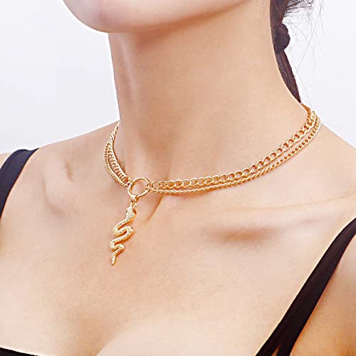 Sttiafay Punk Layered Snake Choker Necklace Gold Snake Pendant Necklace Chain Gothic Short Serpent Necklace Choker Vintage Snake Circle Collar Necklace Jewelry For Women And Girls #TOP1