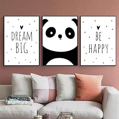 Lienzo Pintura Panda Animales Sueñan en grande Felicidad Carteles e impresiones Imagen de arte de la pared de la habitación para la decoración de la sala de estar 30x42cmx3 Sin marco