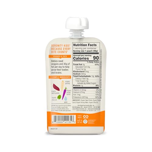 Serenity Kids 6+ Months Usda Organic Veggie Puree Baby Food Pouches | No Sugary Fruits Or Added Sugar | Allergen Free | 3.5 Ounce Bpa-Free Pouch | Sweet Potato & Parsnip | 1 Count #TOP1