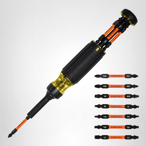 Klein Tools 32315HD 15-in-1 Multi-Bit Ratcheting Screwdriver, Impact-Rated, 7 Double-Ended ProFlex Torsion Zone Tips, 1/4-Inch Nut Driver, 8-Piece