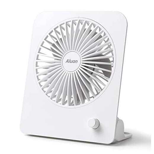Aluan Desk Fan Small Quiet Portable Desktop Fan 4800mAh Rechargeable Battery Operated 180° Foldable Stand Personal Table Fan Strong Wind Stepless Speed Cooling USB Fan for Home Office Travel, White