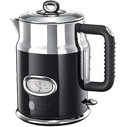 Filtro De Agua Vintage Russell Hobbs Hervidor de Agua Eléctrico Retro - 1,7 litros, 2400 W, Filtro Extraíble, Zona de Ebullición Rápida, Base de 360°, Indicador Nivel de Agua, Diseño Vintage, Inox., Negro - 21671-70