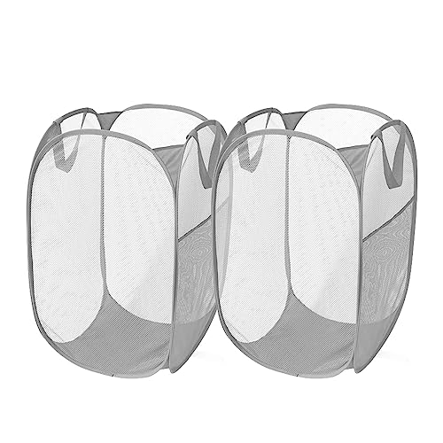 DAWNTREES Cesta de lavandería plegable, 2 cestas para la colada, cesta de almacenamiento grande con bolsillo lateral, aplicable al almacenamiento de ropa (gris)
