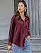 Chigant Women's Satin Silk Long Sleeve Button Down Shirt Formal Work Blouse Top (Wine Red,Medium)