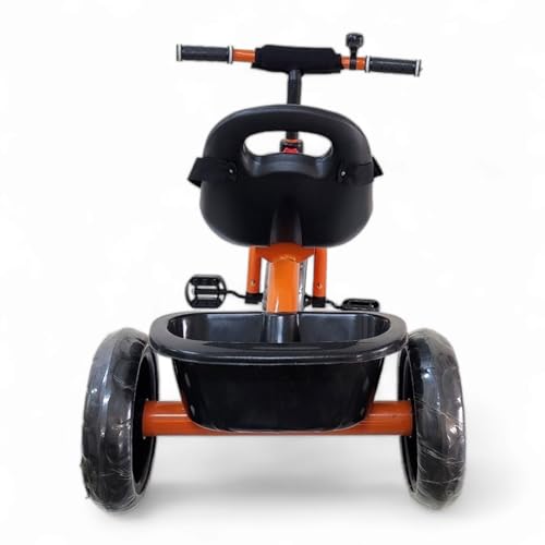 Image of MEKASHI T-001MW Plug N Play Kids Trike /Baby Tricycle, Big Size Storage Basket, Bell, Comfortable Seat with Seat Belt, 12 to 48 Months, Load Upto 35Kg, Easy Assembly, Heavy Guage Steel Frame, Orange