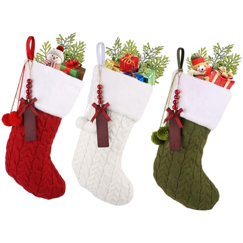 CCINEE Christmas Stockings,3 Pack Large Cable Knitted Stockings Personalized Xmas