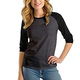 Decrum Grey and Black Womens Baseball Tee Shirt - Raglan Shirts for Women [40003053] | Gry&Blk Rgln Womn, M
