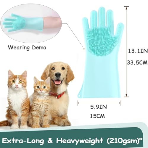 Image of Pet Glove, Grooming Tool, Furniture Pet Hair Remover Mitt (Bright Green)