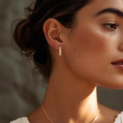 Pearl Earrings for Women - Dainty Gold Earrings Trendy 14K Gold Plated Freshwater Pearl Dangle Hoop Stud Earrings for Women Wedding Jewelry Gift for Women