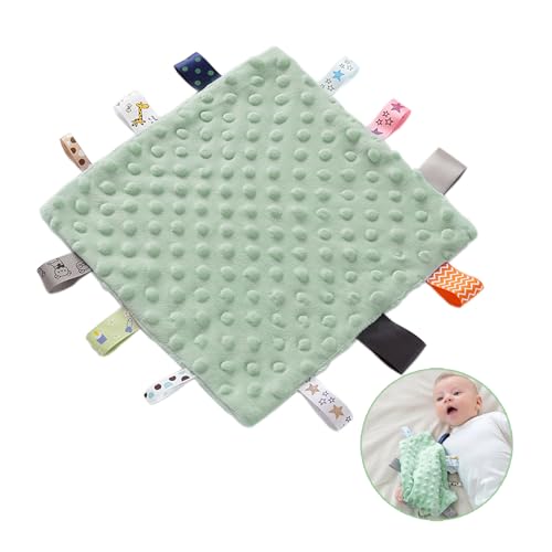 Image of Baby Security Taggies Blankets Soothing Sensory Soft Comforter Blanket Infant Appease Towel Baby Loveys for Boys with Colorful Tags(Mint Green) Small Single
